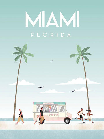 Illustrated Miami Beach I Black Ornate Wood Framed Art Print with Double Matting by Arctic Frame