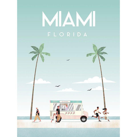 Illustrated Miami Beach I Black Modern Wood Framed Art Print with Double Matting by Arctic Frame