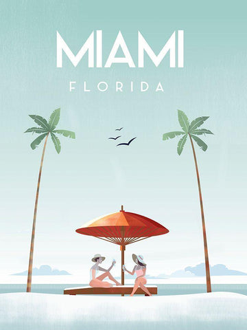 Illustrated Miami Beach II White Modern Wood Framed Art Print with Double Matting by Arctic Frame