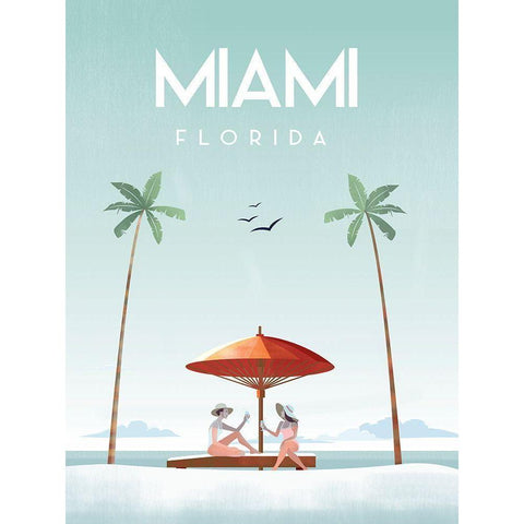 Illustrated Miami Beach II Black Modern Wood Framed Art Print by Arctic Frame