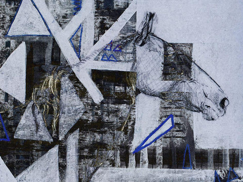 Blue Horse I White Modern Wood Framed Art Print with Double Matting by Arbel, Lori