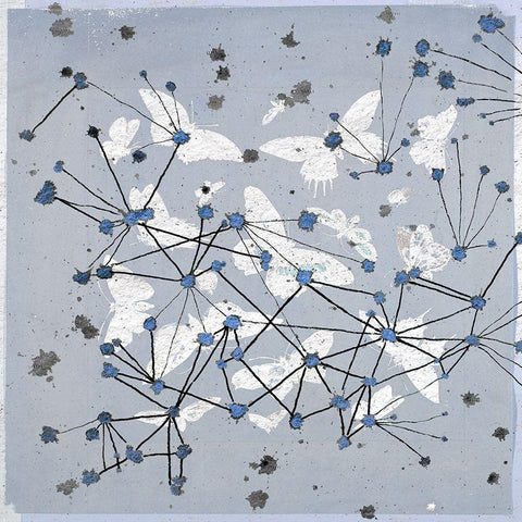 19th Century Butterfly Constellations in Blue I Black Modern Wood Framed Art Print by Arbel, Lori