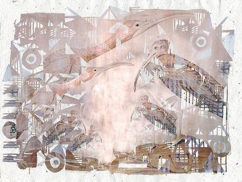 Circles And Triangles with Birds I Black Ornate Wood Framed Art Print with Double Matting by Arbel, Lori