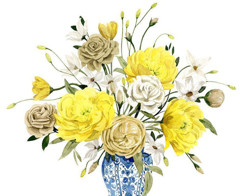 Yellow and Ultramarine Bouquet III Black Ornate Wood Framed Art Print with Double Matting by Popp, Grace