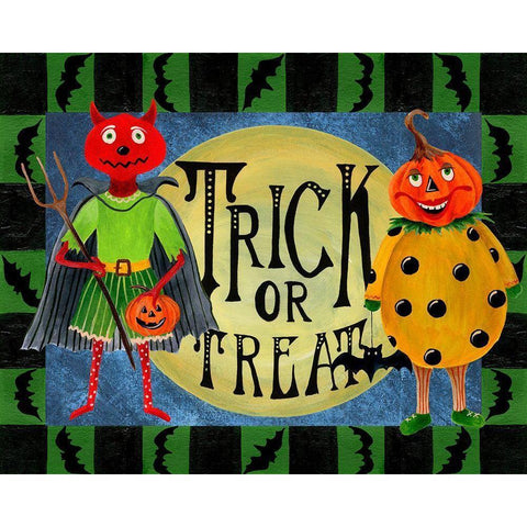 Halloween Trick or Treaters I White Modern Wood Framed Art Print by Moore, Regina