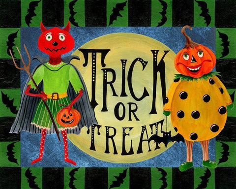 Halloween Trick or Treaters I Black Ornate Wood Framed Art Print with Double Matting by Moore, Regina