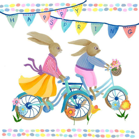 Bunnies on Bikes I White Modern Wood Framed Art Print with Double Matting by Moore, Regina