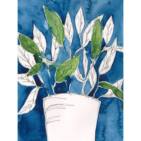 Green Leaves in Pots I White Modern Wood Framed Art Print by Moore, Regina