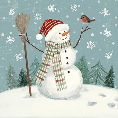 Jolly Snowman I White Modern Wood Framed Art Print with Double Matting by Barnes, Victoria