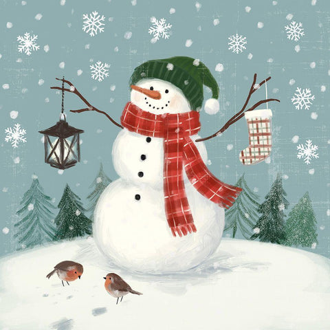 Jolly Snowman II White Modern Wood Framed Art Print with Double Matting by Barnes, Victoria