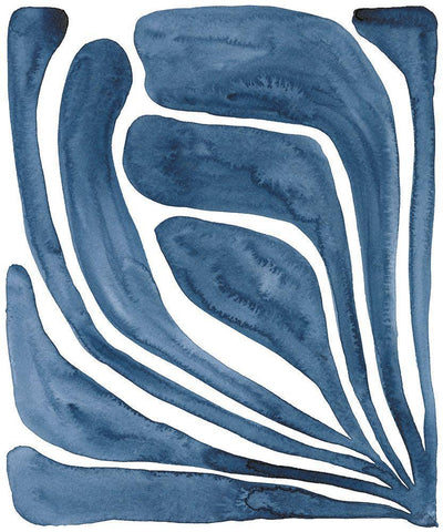 Blue Stylized Leaf I Black Ornate Wood Framed Art Print with Double Matting by Moore, Regina