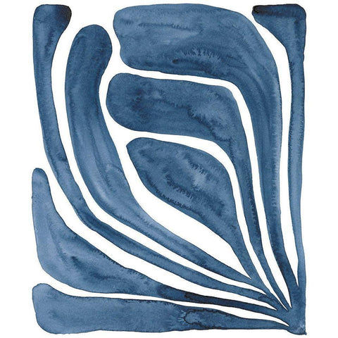 Blue Stylized Leaf I Black Modern Wood Framed Art Print by Moore, Regina
