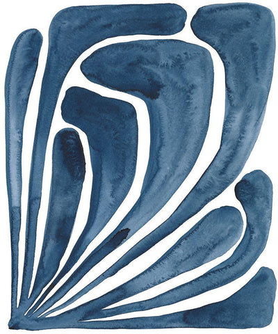 Blue Stylized Leaf II Black Ornate Wood Framed Art Print with Double Matting by Moore, Regina