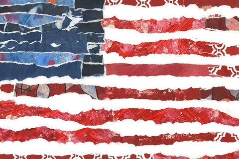 Patriotic Collage Flag I White Modern Wood Framed Art Print with Double Matting by Moore, Regina