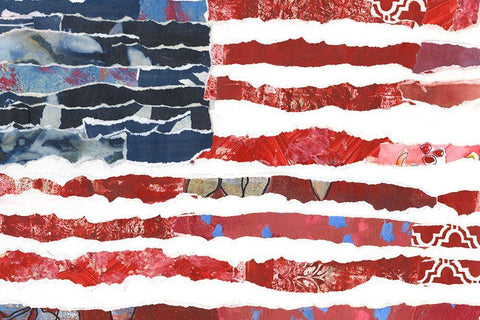 Patriotic Collage Flag II Black Ornate Wood Framed Art Print with Double Matting by Moore, Regina