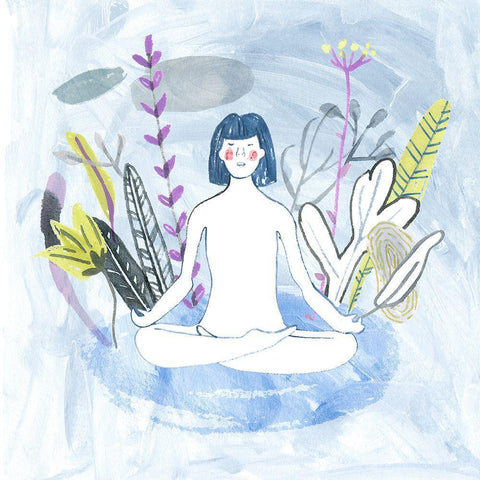 Meditation Garden Yoga III White Modern Wood Framed Art Print with Double Matting by Wang, Melissa