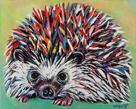 Colorful Hedgehog I White Modern Wood Framed Art Print with Double Matting by Vitaletti, Carolee