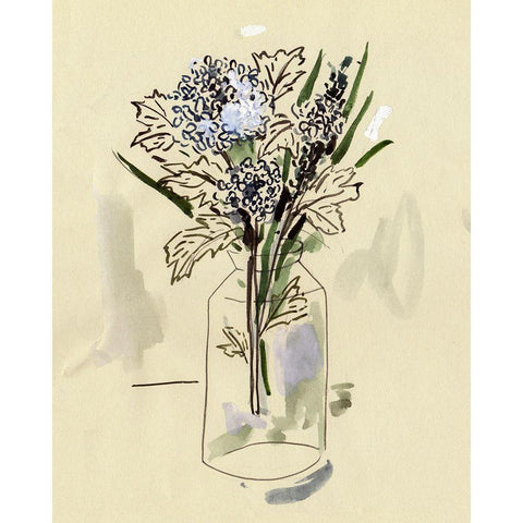 Hydrangea in the Bottle I Black Modern Wood Framed Art Print with Double Matting by Wang, Melissa