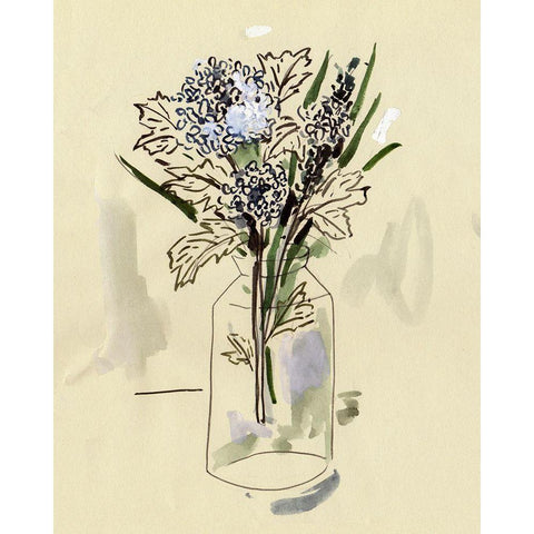 Hydrangea in the Bottle I White Modern Wood Framed Art Print by Wang, Melissa