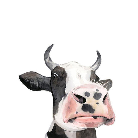 Watercolor Cow Portrait I Black Modern Wood Framed Art Print with Double Matting by Popp, Grace
