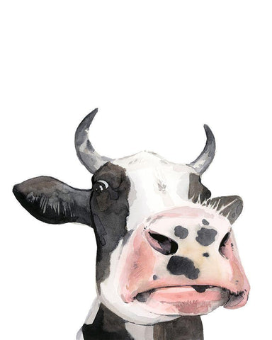 Watercolor Cow Portrait I White Modern Wood Framed Art Print with Double Matting by Popp, Grace