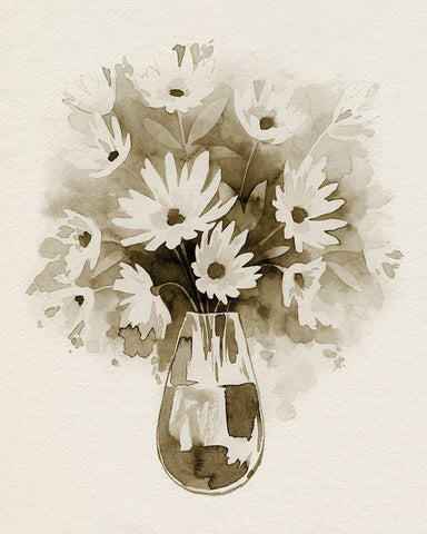 Daisy Bouquet Sketch III White Modern Wood Framed Art Print with Double Matting by Popp, Grace