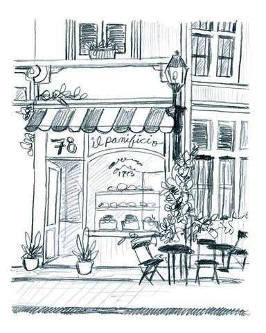 Italian Street Sketch I White Modern Wood Framed Art Print with Double Matting by Vess, June Erica