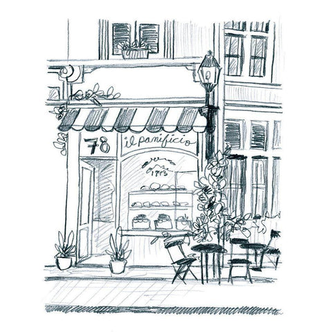 Italian Street Sketch I Black Modern Wood Framed Art Print with Double Matting by Vess, June Erica