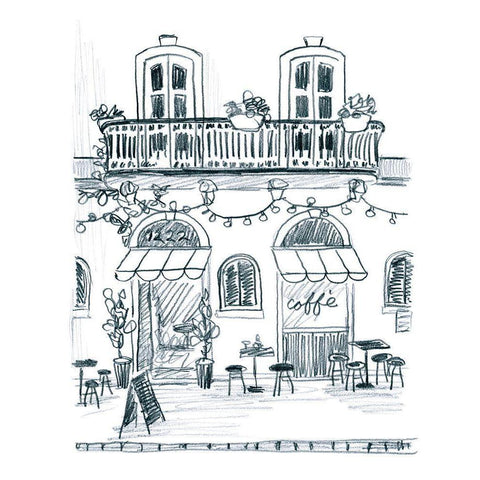 Italian Street Sketch II Black Modern Wood Framed Art Print with Double Matting by Vess, June Erica