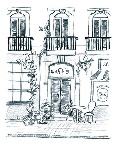 Italian Street Sketch III Black Ornate Wood Framed Art Print with Double Matting by Vess, June Erica