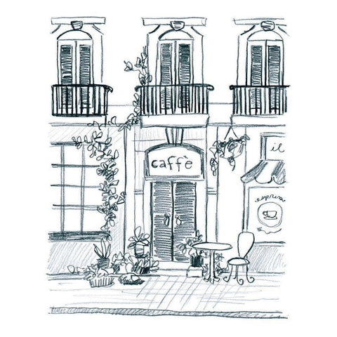 Italian Street Sketch III Black Modern Wood Framed Art Print by Vess, June Erica