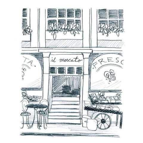 Italian Street Sketch IV White Modern Wood Framed Art Print by Vess, June Erica