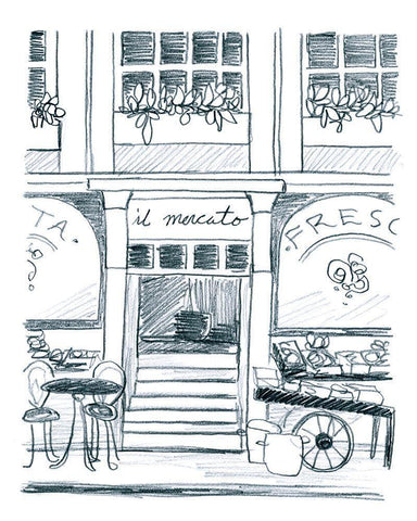 Italian Street Sketch IV Black Ornate Wood Framed Art Print with Double Matting by Vess, June Erica