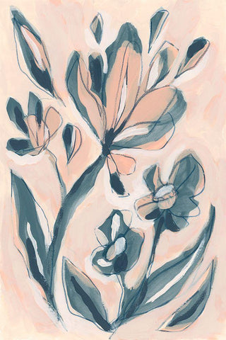 Indigo Blush Garden I White Modern Wood Framed Art Print with Double Matting by Vess, June Erica