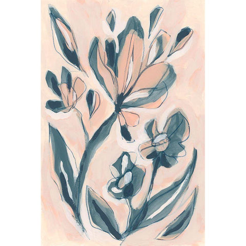 Indigo Blush Garden I White Modern Wood Framed Art Print by Vess, June Erica