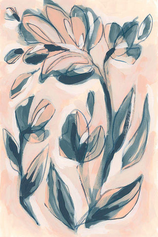 Indigo Blush Garden II White Modern Wood Framed Art Print with Double Matting by Vess, June Erica