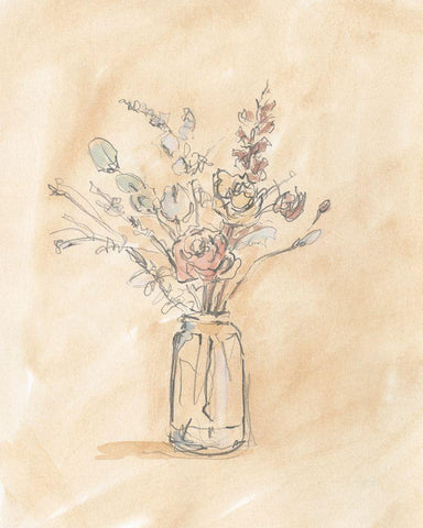 Antique Pastel Floral II White Modern Wood Framed Art Print with Double Matting by Harper, Ethan