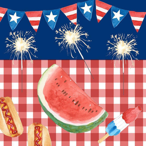 Sizzlin Fourth of July I Black Modern Wood Framed Art Print with Double Matting by Longley, Alicia