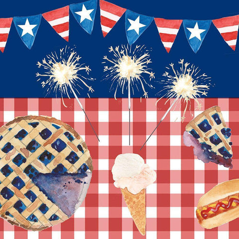 Sizzlin Fourth of July II White Modern Wood Framed Art Print with Double Matting by Longley, Alicia