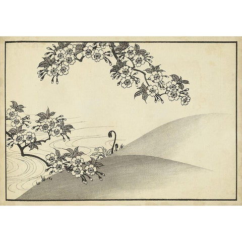 Japanese Cherry Blossom Tree B Gold Ornate Wood Framed Art Print with Double Matting by Unknown