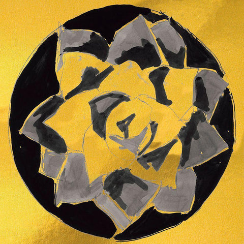 Gold Cactus I Black Modern Wood Framed Art Print by Cartissi