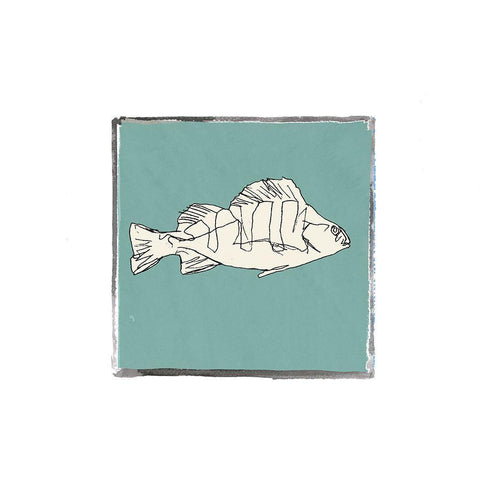 Block Print Fish III White Modern Wood Framed Art Print with Double Matting by Cartissi