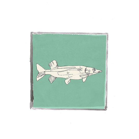 Block Print Fish IV White Modern Wood Framed Art Print by Cartissi