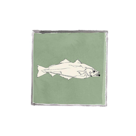 Block Print Fish VI Black Modern Wood Framed Art Print with Double Matting by Cartissi