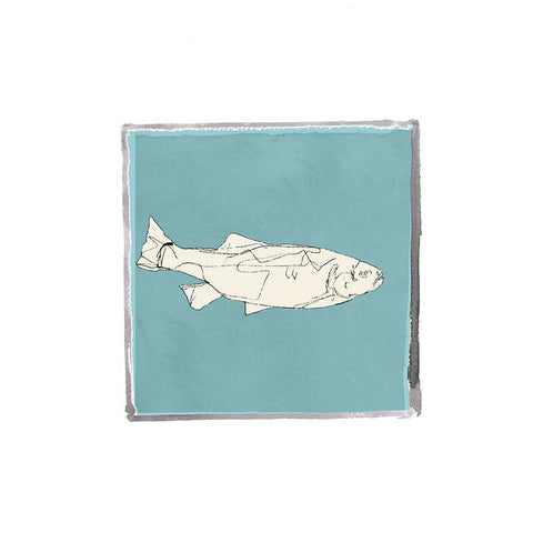 Block Print Fish VIII Gold Ornate Wood Framed Art Print with Double Matting by Cartissi