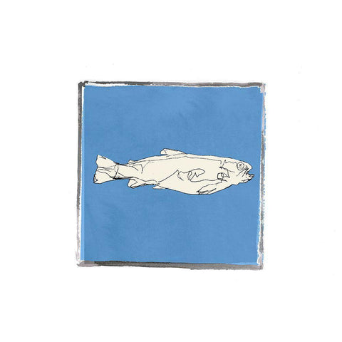 Block Print Fish IX White Modern Wood Framed Art Print by Cartissi