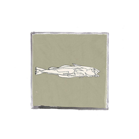 Block Print Fish X White Modern Wood Framed Art Print with Double Matting by Cartissi