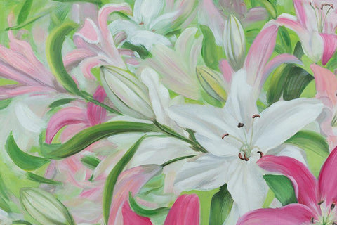Pink and White Lilies I Black Ornate Wood Framed Art Print with Double Matting by Iafrate, Sandra