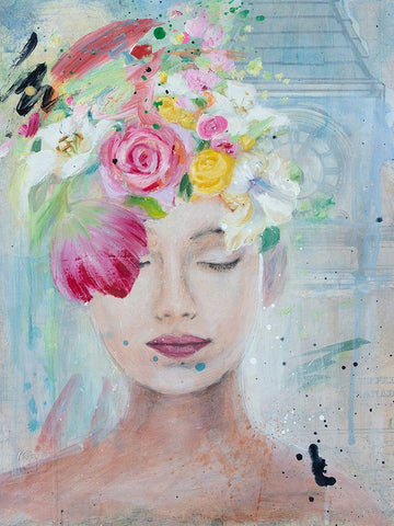 Femme Fleur I Black Ornate Wood Framed Art Print with Double Matting by Iafrate, Sandra