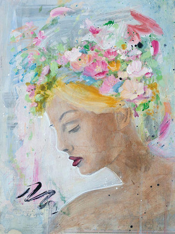 Femme Fleur II Black Ornate Wood Framed Art Print with Double Matting by Iafrate, Sandra